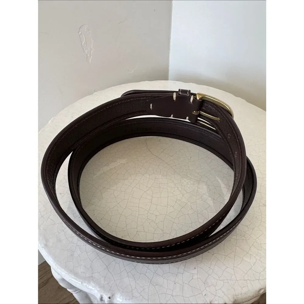L.L. BEAN Genuine Leather Brown Belt Solid Brass Buckle Classic Men’s Size 40